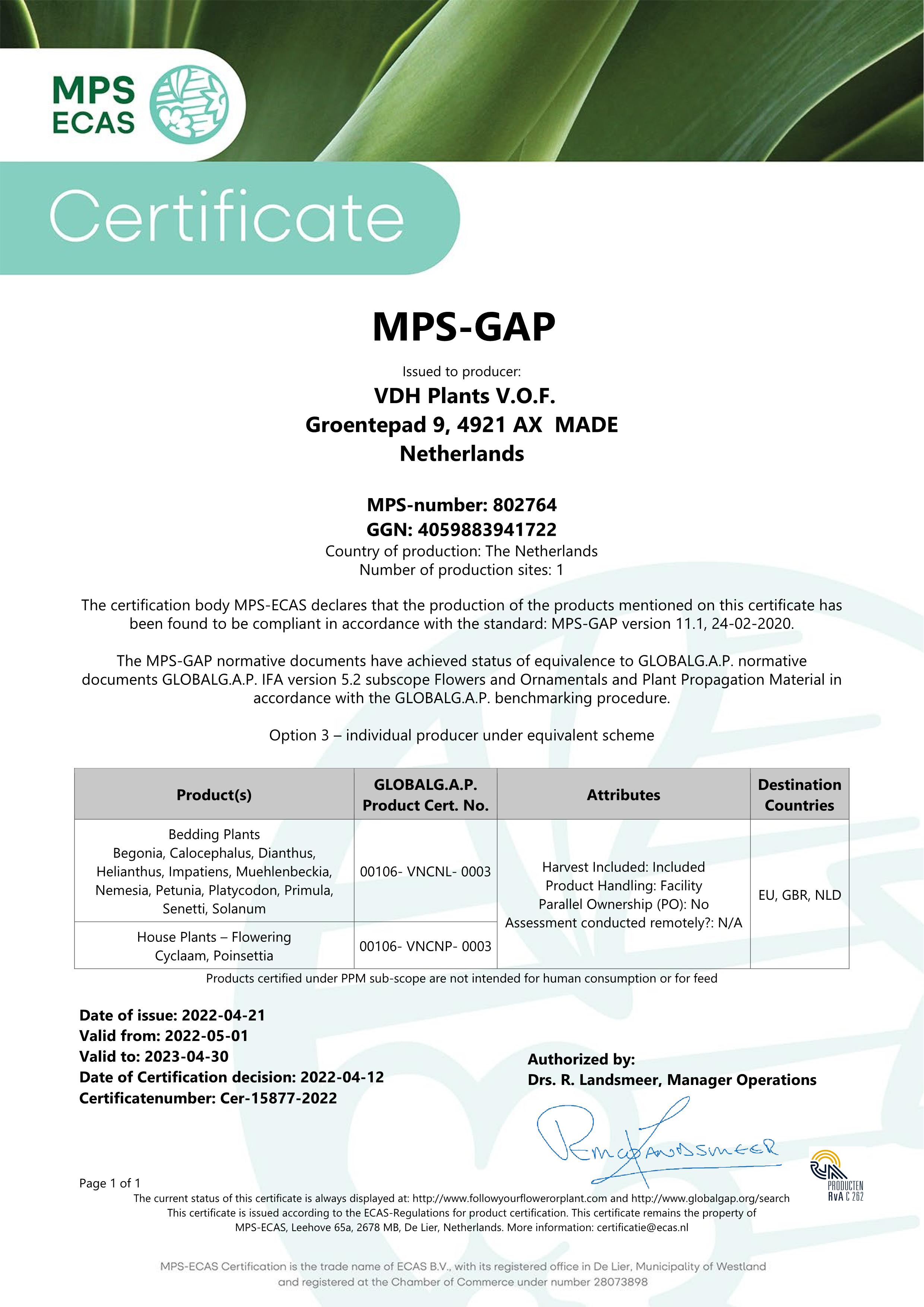 MPS GAP certificaat 2020
